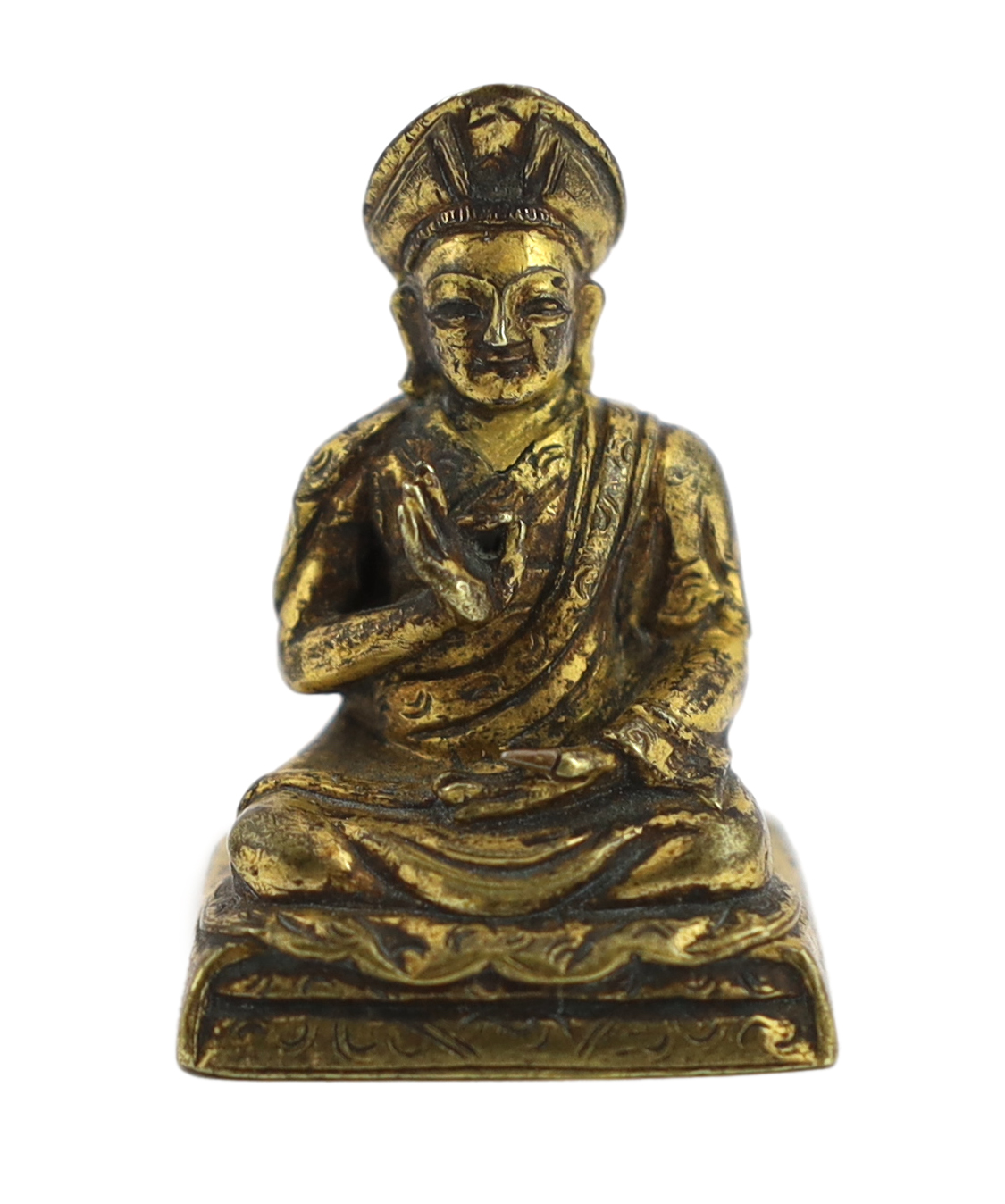 A Chinese miniature cast bronze figure of Teacher (Lama) Changkya Rolpai Dorje, 18th/19th century